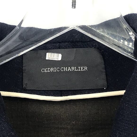 Cedric Charlier Navy and Yellow Colorblock Coat 10 Collared Button Front Pocket - Picture 3 of 9